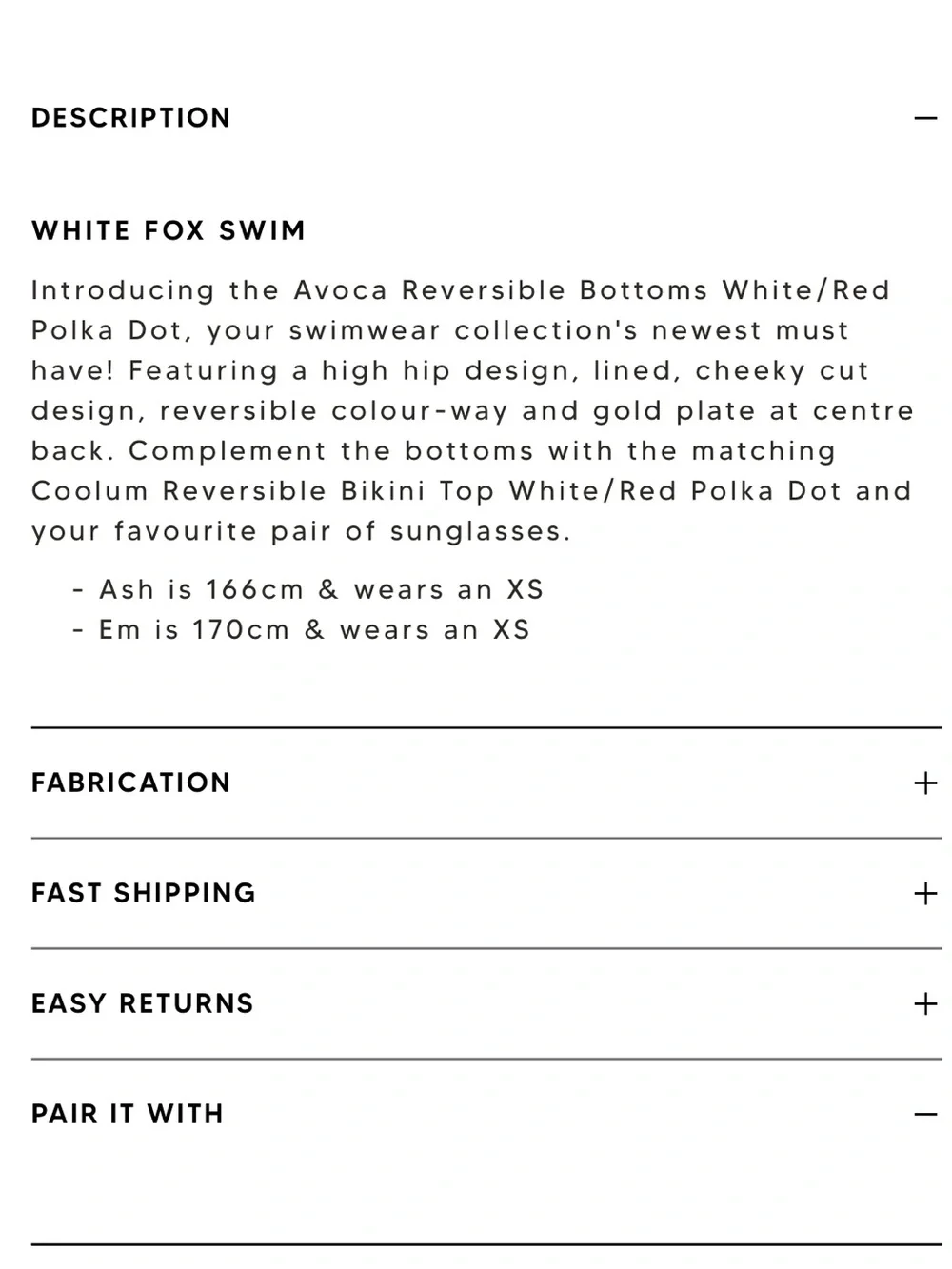 NWT White Fox Avoca Reversible Bikini Top – White/Red Polka Dot –Size XS